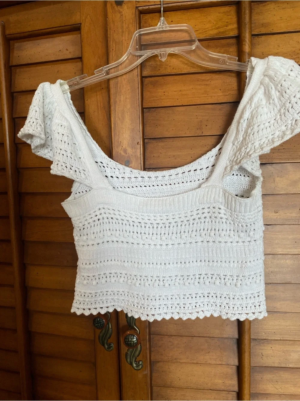 Sincerely Jules Cream Crochet Flutter-Sleeve Crop Top - Picture 3 of 6